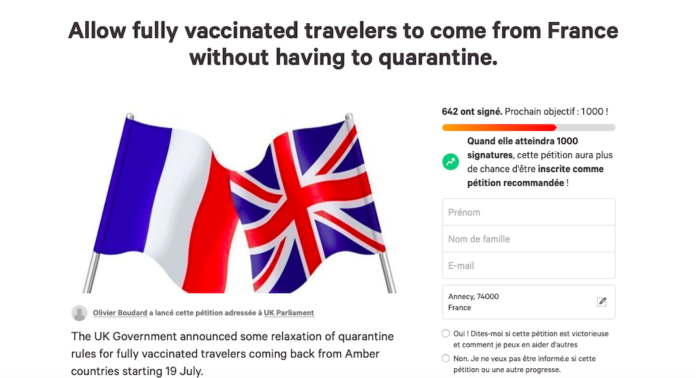 petition quarantaine royaume-uni france